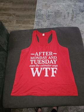 Red Women’s Muscle Tee with White 'WTF' Text